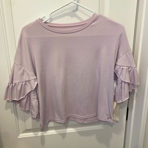 Lavender t shirt with ruffle sleeves